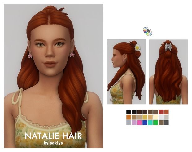 an image of a woman with long red hair and some other hairstyles on her head