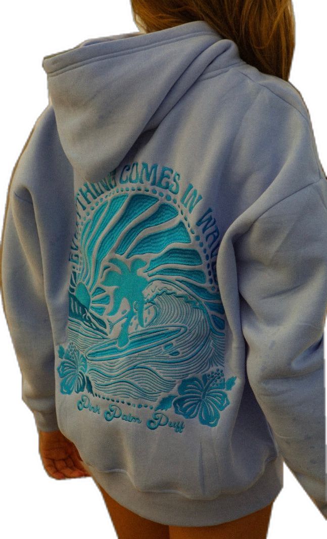 "Everything Comes in Waves" Oversized Hoodie in Blue - Ships out May/J – Pink Palm Puff Y2k Fashion Aesthetic, Estilo Chic, Sweater Collection, Winter Hoodies, Cute Sweatshirts, Blue Waves, Summer Staples, Style Streetwear, Hermione