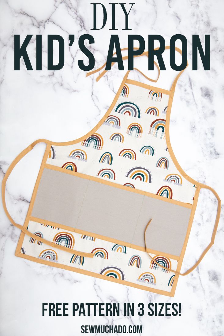 a child's apron with rainbows on it and the words, diy kid's apron free pattern in 3 sizes