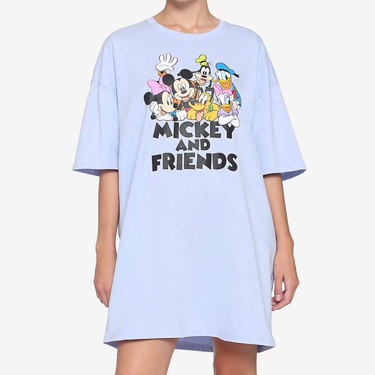 Disney The Sensational Six Girls Dorm Shirt - Oversized Casual Cartoon Print Sleep Top, Casual Sleep Tops With Cartoon Print, Blue Letter Print Sleepwear For Loungewear, Blue Cotton Sleepwear With Letter Print, Fun Blue Short Sleeve Sleepwear, Short Sleeve Cartoon Print Sleep Top, Casual Sleepwear With Character Print And Crew Neck, Relaxed Fit Tops With Character Print For Loungewear, Blue Cotton Graphic Print Sleepwear