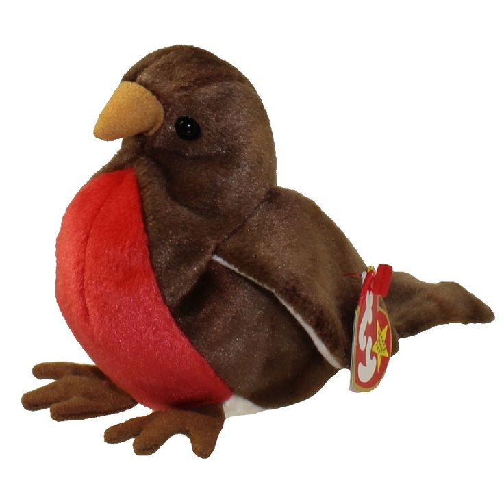 the stuffed bird is brown and red