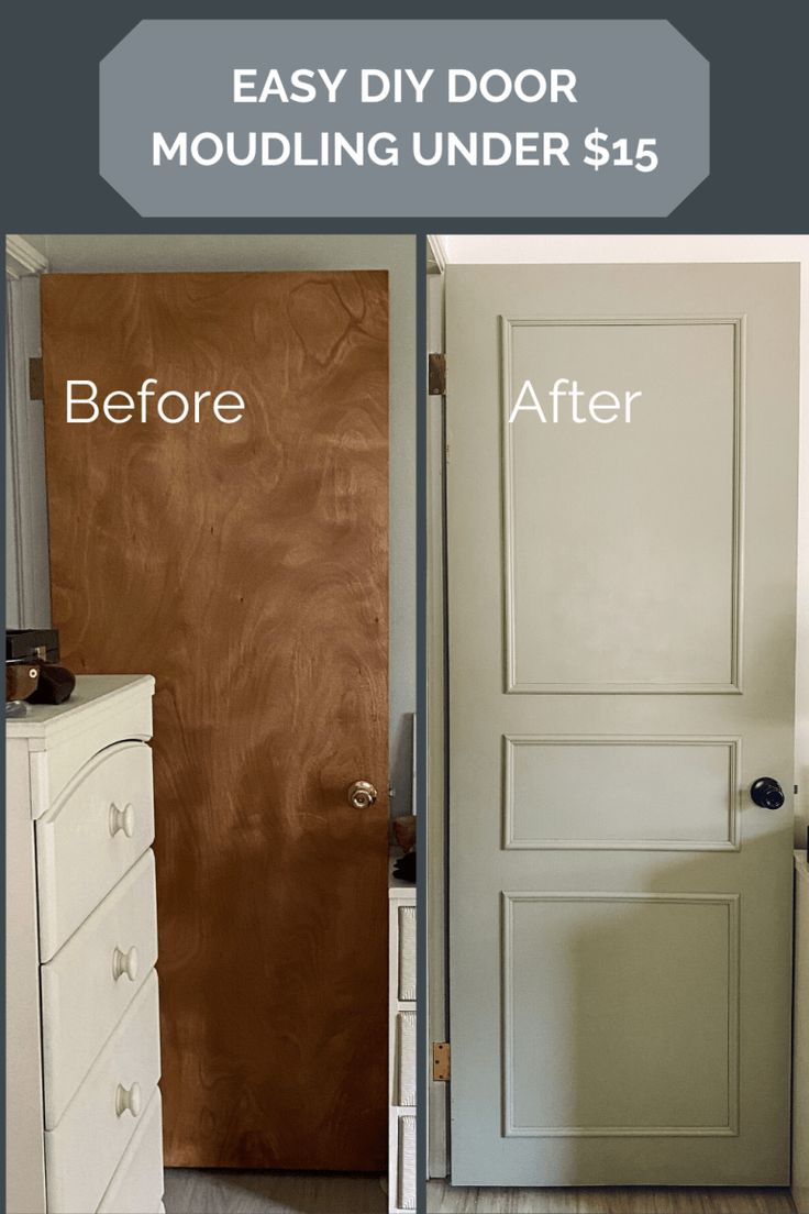 the before and after photo shows how to paint an interior door with wood paneling