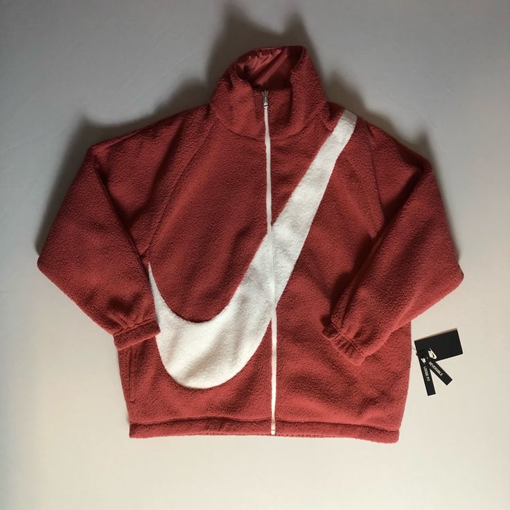 Nike Nsw Sherpa Swoosh Reversible Jacket Redwood White Cz4063-897 Sizes S Brand New With Tag Nike Cozy Sports Outerwear, Cozy Nike Sports Outerwear, Nike White Fleece Outerwear, White Nike Fleece Outerwear, Sweats Set, Vintage Nike Jacket, Nike Half Zip, Nike Sportswear Women, Half Zip Jacket