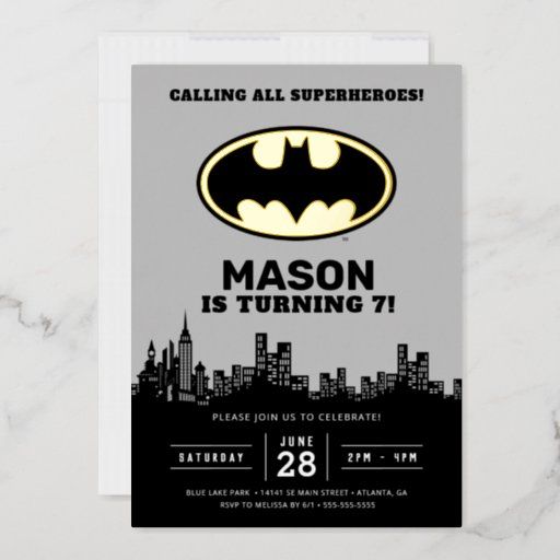 batman birthday party card with the bat symbol