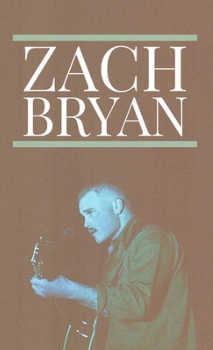 a man holding a guitar in front of a brown and green cover with the words zach