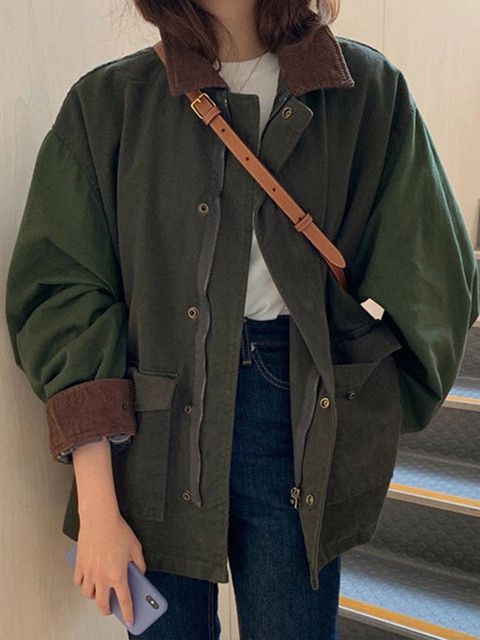 Women Jackets Turn-down Collar Coats 2023 Autumn Loose Hip Hop Jacket Hip Hop Jacket, Khaki Jacket, Casual Outerwear, Vintage Patchwork, Cargo Jacket, Streetwear Casual, Oversized Jacket, 가을 패션, Fall Jackets