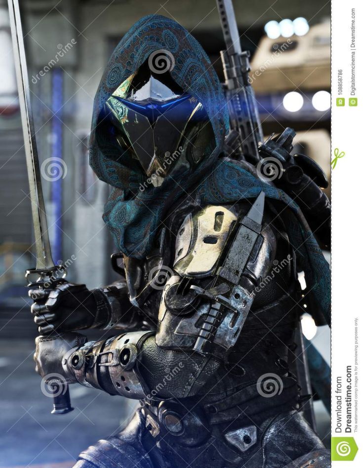 Space Hunter, Science Fictional Armored Marine Posing With Multiple Weapons And Sword In Hand. Stock Photo - Image of military, background: 108858786 Royalty, Science