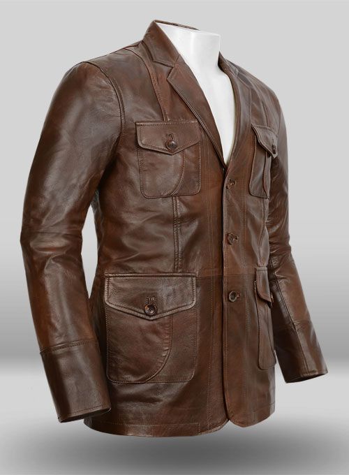 Spanish Brown Leather Blazer - #716 Luxury Brown Blazer With Pockets, Brown Blazer With Buttons For Business Casual, Brown Buttoned Blazer For Business Casual, Brown Blazer With Button Closure For Office, Designer Single Breasted Leather Jacket, Designer Single-breasted Leather Jacket, Brown Business Blazer With Button Closure, Luxury Leather Jacket With Welt Pockets, Luxury Double-breasted Leather Jacket For Formal Occasions