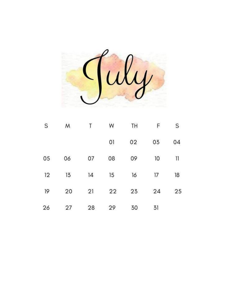 a calendar with the word july written in cursive writing on it's side