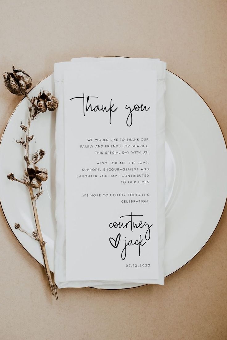 Modern Wedding Table Thank You Card Template, Minimal Printable Thank You Cards, Calligraphy, Script, Instant Download, Templett, CRTNY - Etsy UK Engagement Party Thank You Cards Wording, Wedding Gift Thank You, Thank You Table Decorations, Table Card Wedding, Modern Wedding Reception Decor, Name Cards Wedding Table, Name Table Wedding, Table Names Wedding Ideas, Wedding Card Table Ideas