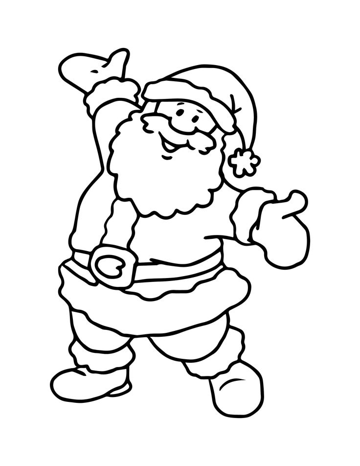 a black and white drawing of santa clause with his hand in the air, pointing at something