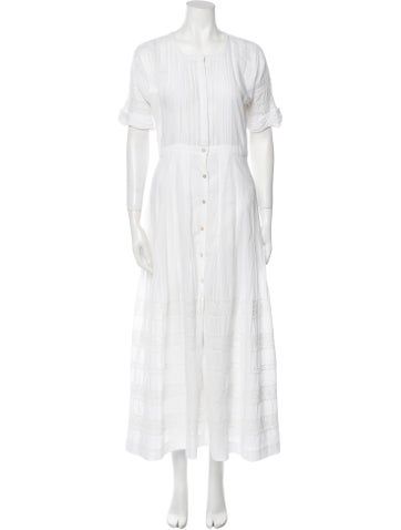 LoveShackFancy ShirtdressWhiteLace Trim EmbellishmentShort Sleeve with Square NecklineButton Closure at FrontDesigner Fit: Dresses by LoveShackFancy typically fit true to size. White Feminine Button-up Shirt Dress, White Feminine Button-up Dress, White Button-up Feminine Shirt Dress, White Button-up Feminine Dress, Feminine White Shirt Dress For Daywear, Feminine Fitted White Shirt Dress, Feminine White Short Sleeve Shirt Dress, White Short Sleeve Feminine Shirt Dress, Square Necklines