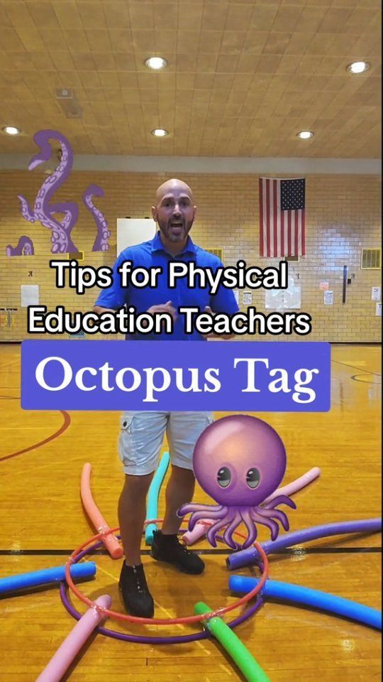 a man standing on top of a basketball court with an octopus in the middle of it