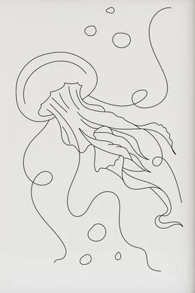 a black and white drawing of a jellyfish