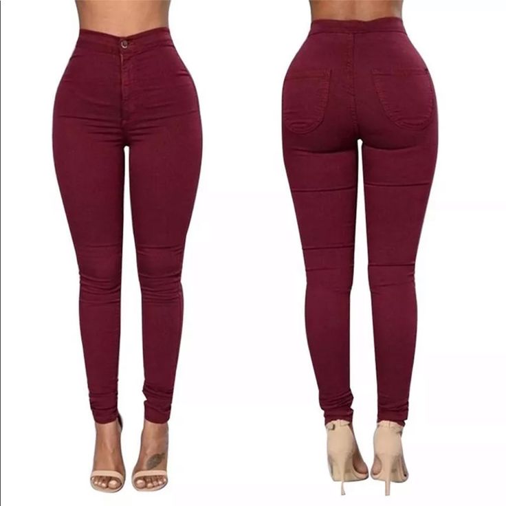 New And Never Worn Red High Waist Pull On Skinny Jeggings. Cute And Comfy! Pants Do Run A Little Small, So Please Keep That In Mind! I Wear A Size 8 And Got These In A Large. They Fit Around The Waist, But Were Too Short On Me! I’m 5’8”, Would Not Recommend Buying Them If You’re Over 5’6”. *Stock Photos Are To Show Fit Only. Please Refer To My Personal Photos For Color. Trendy High Waist Red Leggings, Casual High Waist Red Leggings, Casual Stretch Burgundy Bottoms, High Waist Red Leggings For Fall, Casual Fitted Burgundy Bottoms, Fitted Casual Burgundy Bottoms, Red High Waist Casual Leggings, Trendy Full Length Red Leggings, Burgundy Stretch Casual Bottoms