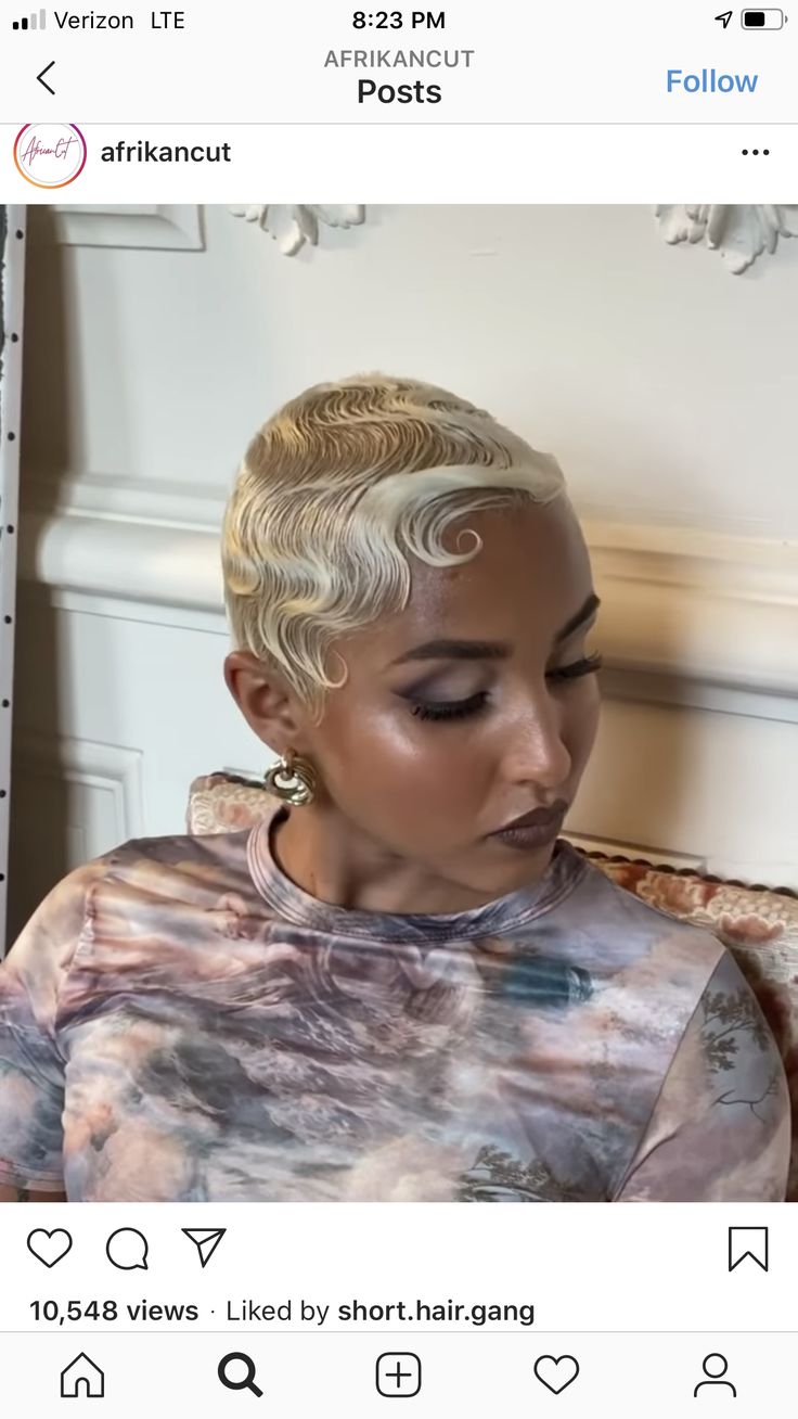 Short Blonde Fingerwaves Black Women, Platinum Blonde Finger Waves Black Women, Honey Blonde Finger Waves, Short Blonde Pixie Black Women, Blonde Fingerwaves Black Women, Finger Waves Short Hair, Finger Wave, Twa Hairstyles, Blonde Hairstyle