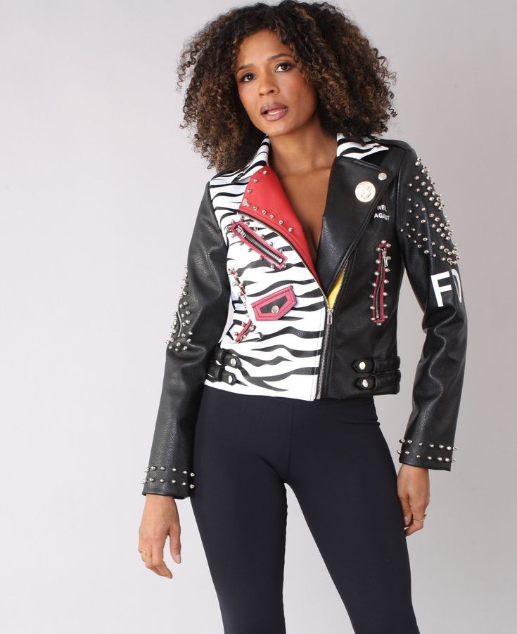 For Her NYC 81769 1 Piece Fearless Graffiti Leather Jacket Color: Black Multi Sizes: S, M, L, XL, 1X, 2X Black Spring Biker Jacket For Streetwear, Black Biker Jacket For Spring Streetwear, Spring Streetwear Black Leather Jacket, Black Punk Leather Jacket For Spring, Spring Black Biker Outerwear, Trendy Black Biker Jacket For Spring, Trendy Black Outerwear For Spring, Bold Fitted Long Sleeve Outerwear, Spring Black Biker Jacket