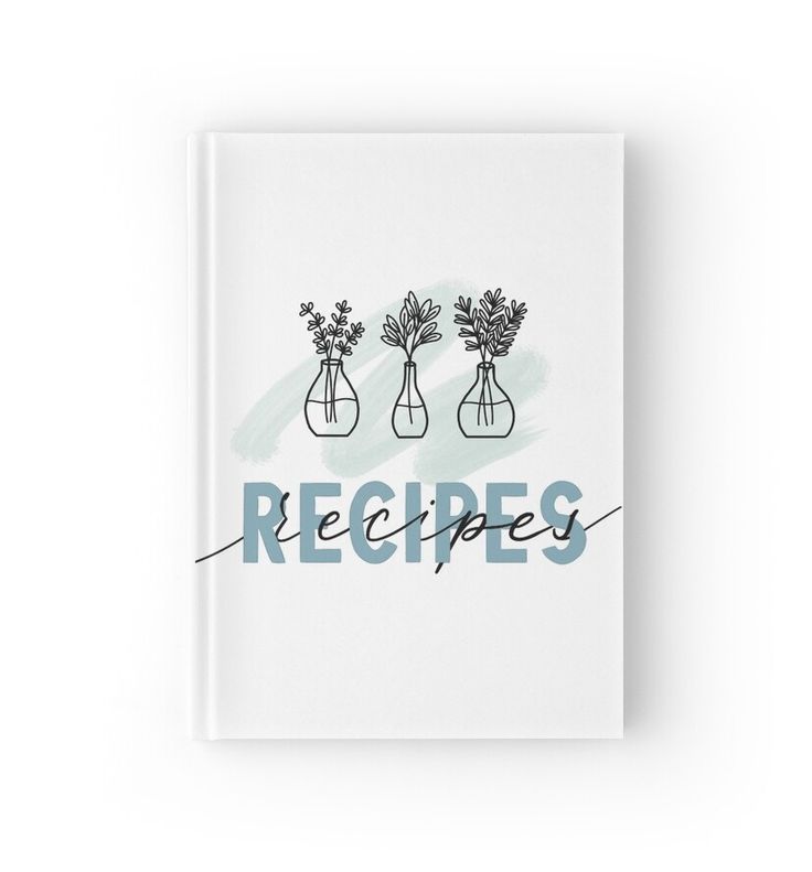 a recipe book with three vases and the words recipes written in blue on it