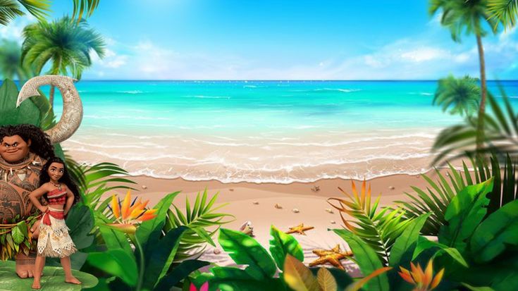 an image of a woman and child on the beach with palm trees in the background