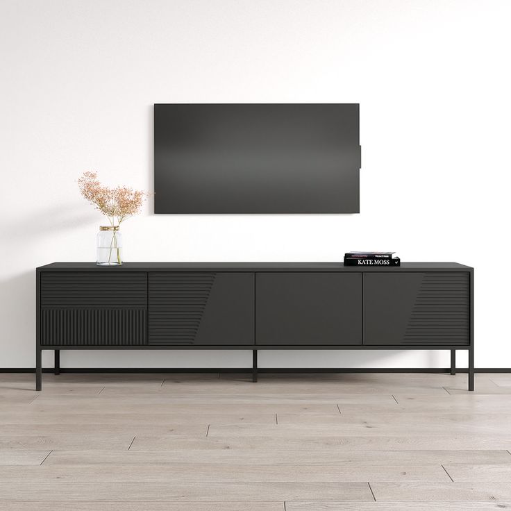 Debora 01 TV Stand - Meble Furniture Tv Stand Inspiration, Gold Tv Stand, Black Tv Console, Tv Stand Modern Design, Modern Tv Stands, Retro Apartment, Tv Console Modern, Mid Century Console, Modern Media Console