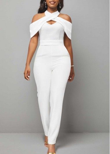 White Jumpsuit Outfit, All White Party Outfits, White Party Outfit, Jumpsuit For Wedding Guest, Cold Shoulder Jumpsuit, Short Sleeve Jumpsuit, Short Sleeve Jumpsuits, White Jumpsuit, Jumpsuit With Sleeves