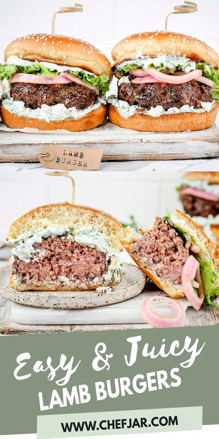 These lamb burgers are absolutely delicious and super easy to make, and bursting with flavor! They will be on your table in 20 minutes. Lamb Steak Recipes, Lamb Burger Recipes, Easy Taco Salad Recipe, Lamb Roast Recipe, Ground Lamb Recipes, Lamb Burger, Easy Burger Recipe, Burger Recipes Beef, Gourmet Burger