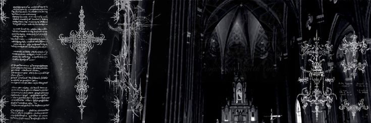 black and white photograph of the inside of a church with ornate decorations on the walls