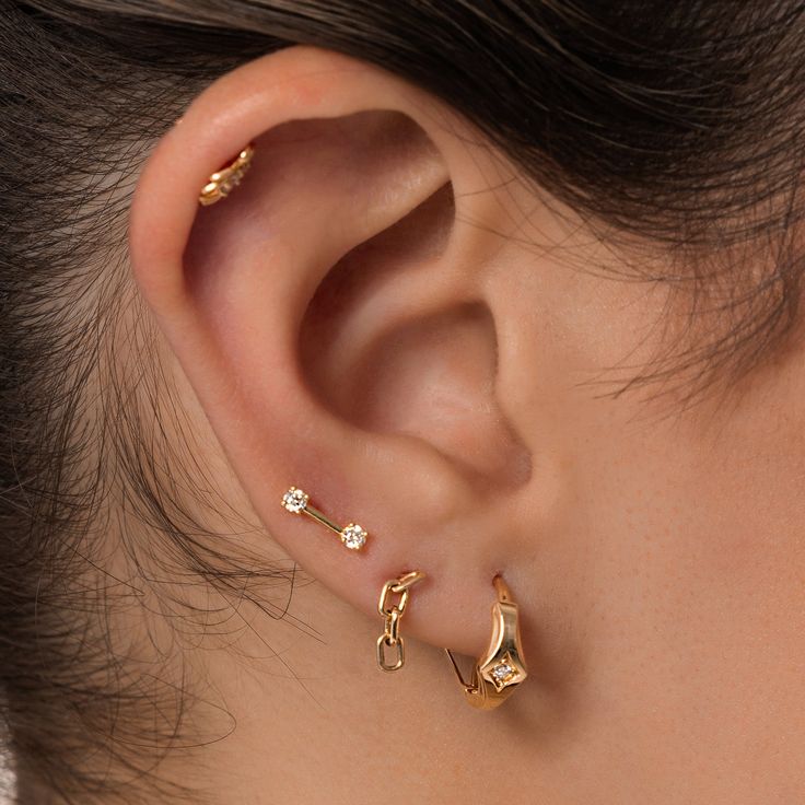 Sold as a Pair Metals: 14K Solid Gold Item Size: H : 10.76mm Item Weight: 0.51g Back Finding: 14K Solid Gold Screw-backs Rhombus Design, Stud Piercing, Double Diamond, Colorless Diamond, Bar Studs, Body Piercings, After 3, Diamond Settings, Diamond Hoop Earrings