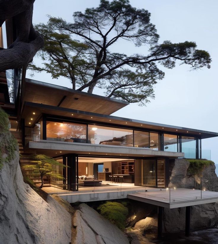 the house is built on top of a cliff