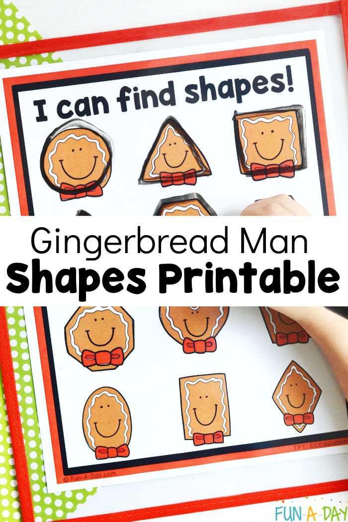 gingerbread man shapes printable game for kids to practice shape recognition and matching skills