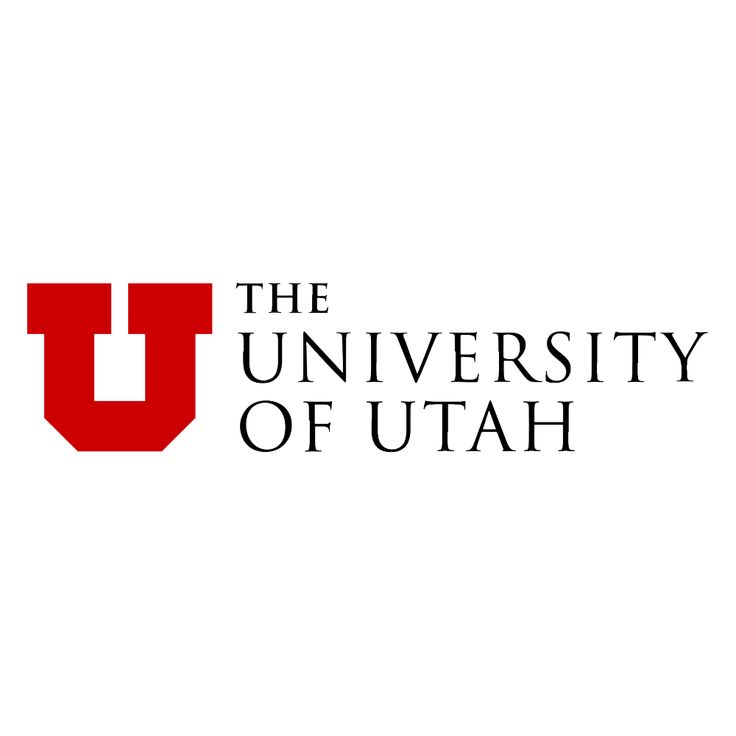 the university of utah logo is shown on a white background with red and black letters