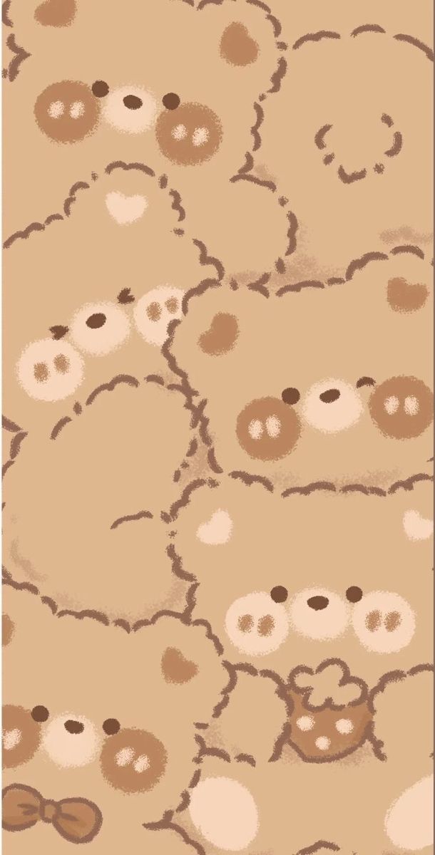 a group of teddy bears are in the middle of a pattern on a beige background