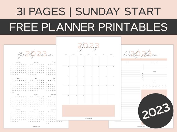 the free planner printables are available in three sizes