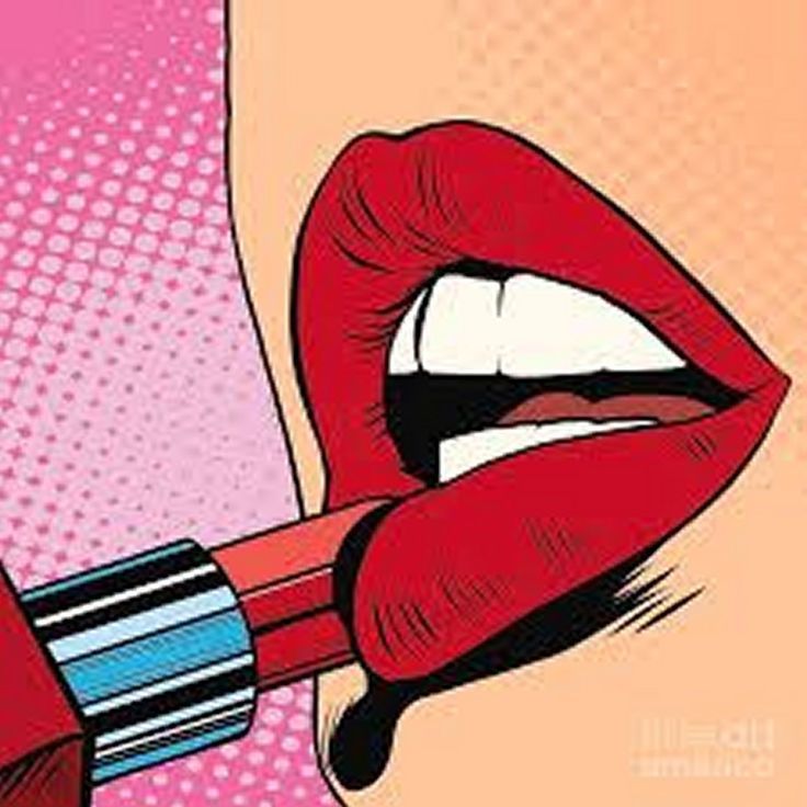 a woman's lips are painted in red and black, while the lipstick is being held