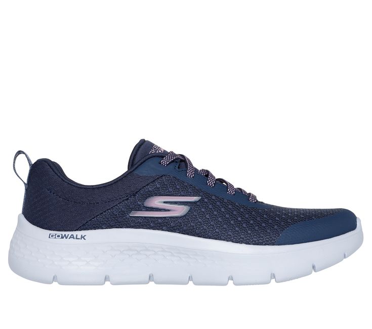 Enjoy easy-going cushioned comfort wearing Skechers GO WALK Flex - Zada. This vegan walking style features an athletic mesh upper with stretch laces, lightweight ULTRA GO cushioning, a Skechers Air-Cooled Goga Mat insole, and a super-flexible traction outsole. | Skechers Women's GO WALK Flex - Zada Sneaker | Medium Width | Skechers Air-Cooled Goga Mat breathable insole with high-rebound cushioning | Lightweight, responsive ULTRA GO cushioning | Crafted with 100% vegan materials | Athletic mesh upper with stretch-laced front | Super-flexible traction outsole | 1 1/4-inch heel height | Machine washable | Skechers Athletic Fit Go-dry Sneakers For Athleisure, Low-top Go-dry Sneakers For Workout, Breathable Walking Shoes For Jogging, Workout Low-top Moisture-wicking Sneakers, Athleisure Mesh Walking Shoes With Gel Cushioning, Athleisure Walking Shoes With Gel Cushioning, Sporty Mesh Walking Shoes With Gel Cushioning, Athleisure Low-top Running Shoes With Go-dry, Athleisure Walking Shoes With Gel Cushing For Sports