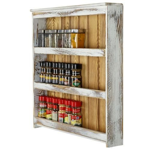 Farmhouse-Style White Washed & Brown Wood Spice Rack-MyGift Rustic Kitchen Storage, Spice Rack Storage, Hanging Spice Rack, Wooden Storage Shelves, Wall Mounted Spice Rack, Wood Spice Rack, Wooden Spice Rack, Storing Spices, Spice Shelf