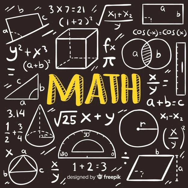 a blackboard with yellow lettering that says math on it and lots of different types of numbers