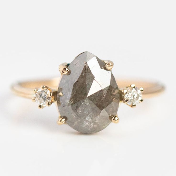 Eternal Grey Diamond Ring | Local Eclectic Teardrop Rose Cut Diamond Proposal Ring, Timeless Diamond Ring With Rose Cut For Proposal, Gray Diamond Wedding Jewelry, Timeless Rose Cut Diamond Proposal Ring, Timeless Rose Cut Diamond Ring For Proposal, Proposal Pear-shaped Rose Cut Diamond Ring, Marquise Cut Rose Diamond Ring For Proposal, Grey Diamond Engagement Ring Anna Sheffield Fine Jewelry, Love Is Eternal