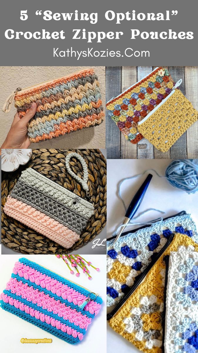 crochet purses with the words 5 sewing options for crochet zipper pouches