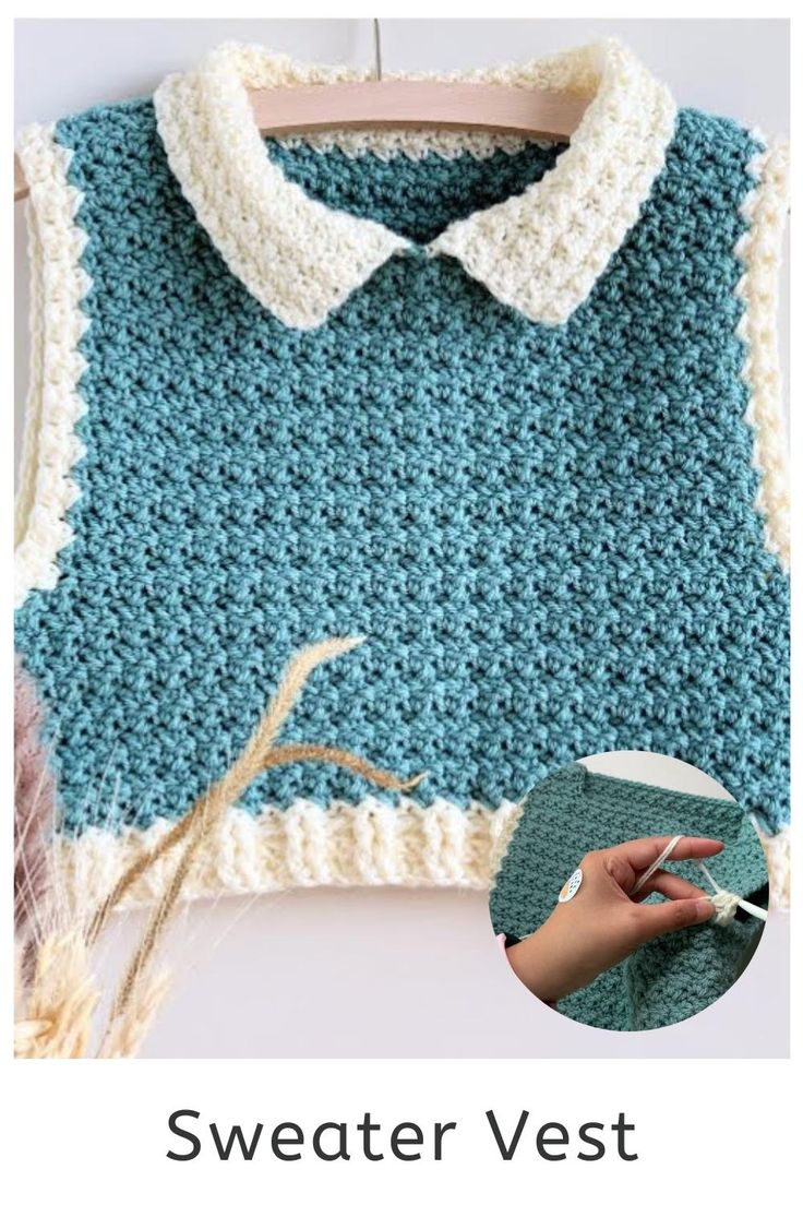 a crocheted sweater with the text, how to knit a sweater vest