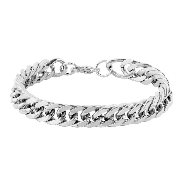 This West Coast Jewelry Men's Stainless Steel 8 Inch Curb Link Chain Bracelet is the classic staple he needs and would make for a great gift for a great guy. Crafted with stainless steel in a silver finish, this bracelet would be a welcomed addition to any guy's collection. The curb chain bracelet secures with a lobster claw clasp. Chain Link Bracelet Silver, Mens Accessories Vintage, Mango Necklace, Coastal Jewelry, Silver Link Chain, Figaro Chain Necklace, Leather Bangle, Link Chain Bracelet, Bracelet Men