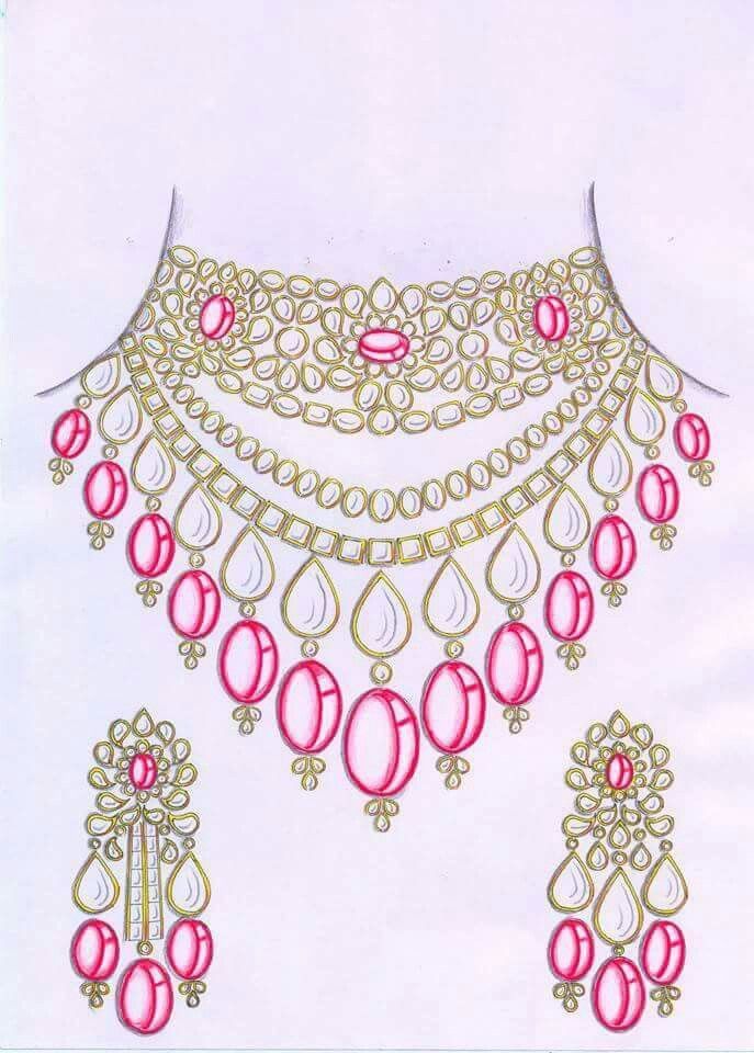 Kundan Jewellery Sketches Illustration, Jwellary Design Sketch, Kundan Jewellery Illustration, Jwellary Design Drawing, Jewellery Design Sketch, Jewelry Design Drawing Necklaces, Jwellary Design, Drawing Jewelry, Accessories Design Sketch