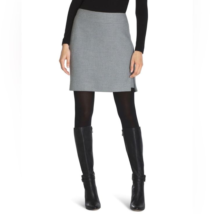 Nwt White House Black Market Boot Skirt. Evoke Classic Elegance In Our Boot Skirt With A Sleek Side Inset And Double Slits. Wear It For Day Or Evening, Dressed Up Or Down. We Suggest Pairing It With Suede Knee-High Boots. Boot Skirt Sits At Natural Waist. Side Zip; Hook-And-Eye Close Fully Lined Polyester/Viscose. Machine Wash, Cold. Regular: Approx. 19” Center Back Length Petite: Approx. 18” Center Back Length Skirt With Boots, Skirts White, Skirts With Boots, Tights And Boots, Suede Boots Knee High, Skirt White, Professional Outfits, Gray Skirt, Business Attire