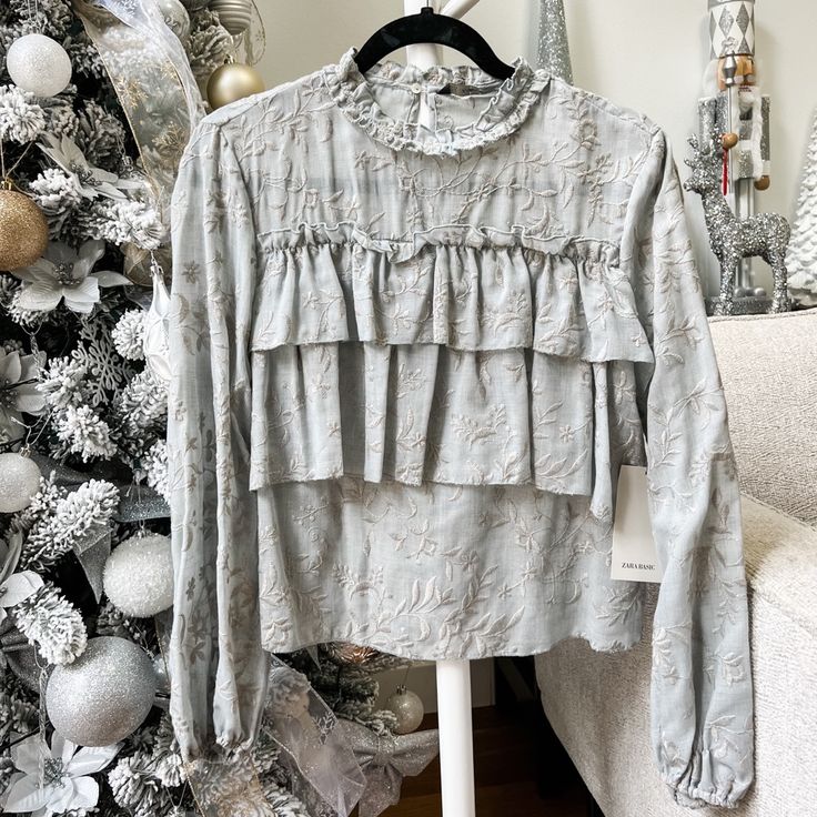 Nwt! Downsizing My Closet Make Me A Reasonable Offer Bundle For Discount Festive Spring Blouse With Ruffles, Festive Long Sleeve Blouse With Ruffles, Festive Long Sleeve Ruffle Blouse, Festive Elegant Ruffled Tops, Ruffle Top, Zara Tops, My Closet, Zara, Womens Tops