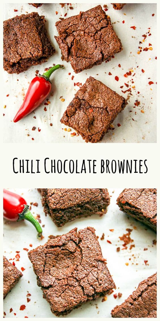 chocolate brownies with chili peppers on top and in the middle, cut into squares