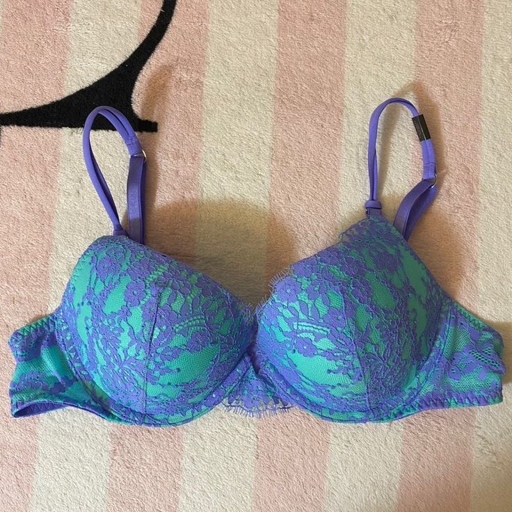 Victoria's Secret Very Sexy Seafoam With Galaxy Grape Eyelash Lace Push Up Bra *Brand New - No Attached Tags Or Packaging But Inner Cups Are Somewhat Indented From Being In Storage. Please See All Images* - Adjustable Straps - Back Hook And Eye Closure Victoria's Secret Underwire Bra Partially Lined, Victoria's Secret Padded Push-up Bra, Victoria's Secret Push-up Bra With Padded Cups, Purple Lace Push-up Bra, Victoria's Secret Push-up Bra With Lined Body, Victoria's Secret Sleepwear With Built-in Bra, Victoria's Secret Seamless Push-up Bra, Victoria's Secret Blue Push-up Bra, Victoria's Secret Partially Lined Push-up Bra