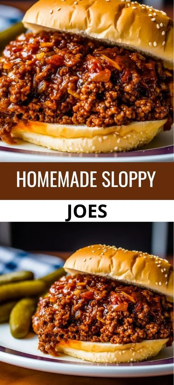 homemade sloppy joes on a plate with pickles