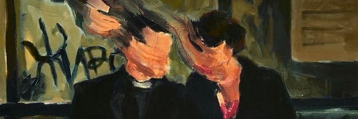 an oil painting of two men standing next to each other