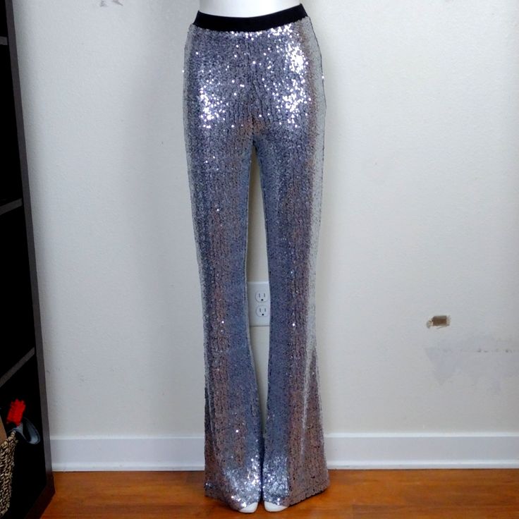 Silver Sequin Wide Leg Pants By Bb Dakota. New. Excellent Condition. Super Groovy. New Years Eve. Any Club Will Let You In Wearing These Super Hot Pants ....34" Inseam Black Elastic Waist. Ds128i Silver Shiny Disco Bottoms, Shiny Silver Disco Bottoms, Disco Silver Shiny Bottoms, Elegant Silver Sequined Pants, Silver Sequined Pants For Night Out, Silver Sequin Evening Pants, Silver Wide Leg Bottoms With Sequins, Silver Sequined Wide Leg Bottoms, Silver Sequined Bottoms For Night Out