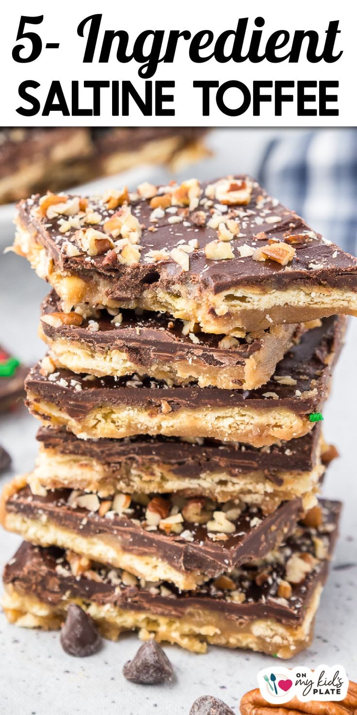 five ingredient saltine toffee bars stacked on top of each other